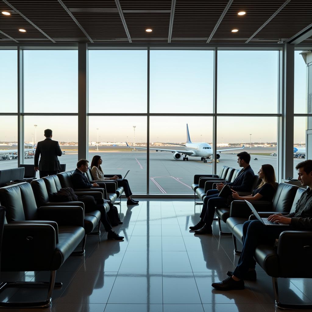 Passengers waiting in the departure lounge of a domestic airport