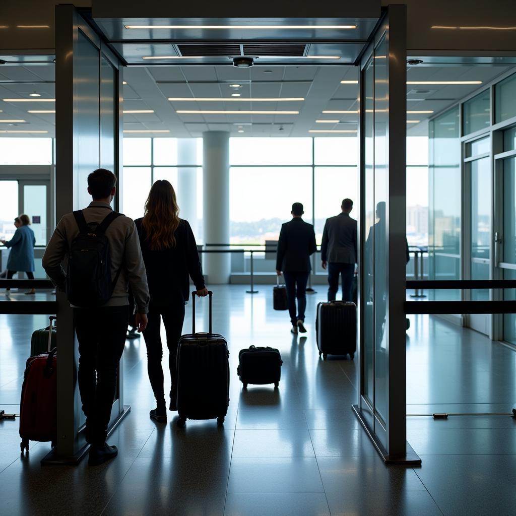 Passengers Going Through Security Checkpoint at a Domestic Airport