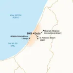 Map showing alternative airports near Dubai