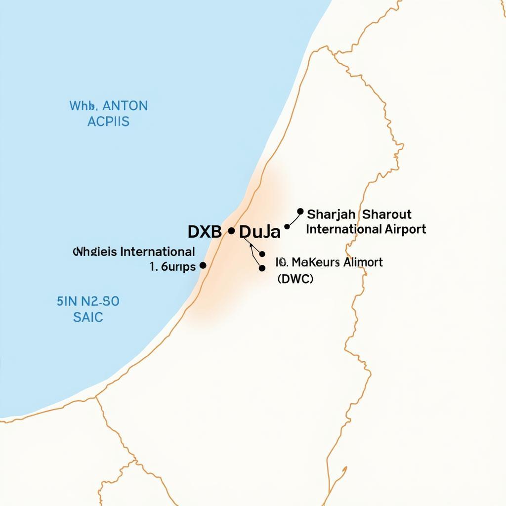 Map showing alternative airports near Dubai