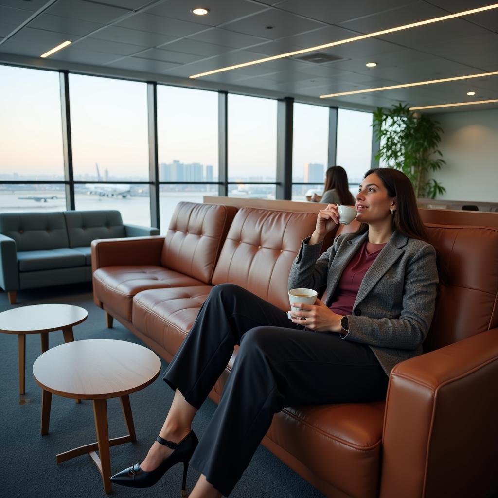 Passenger Enjoying Tea at the Airport