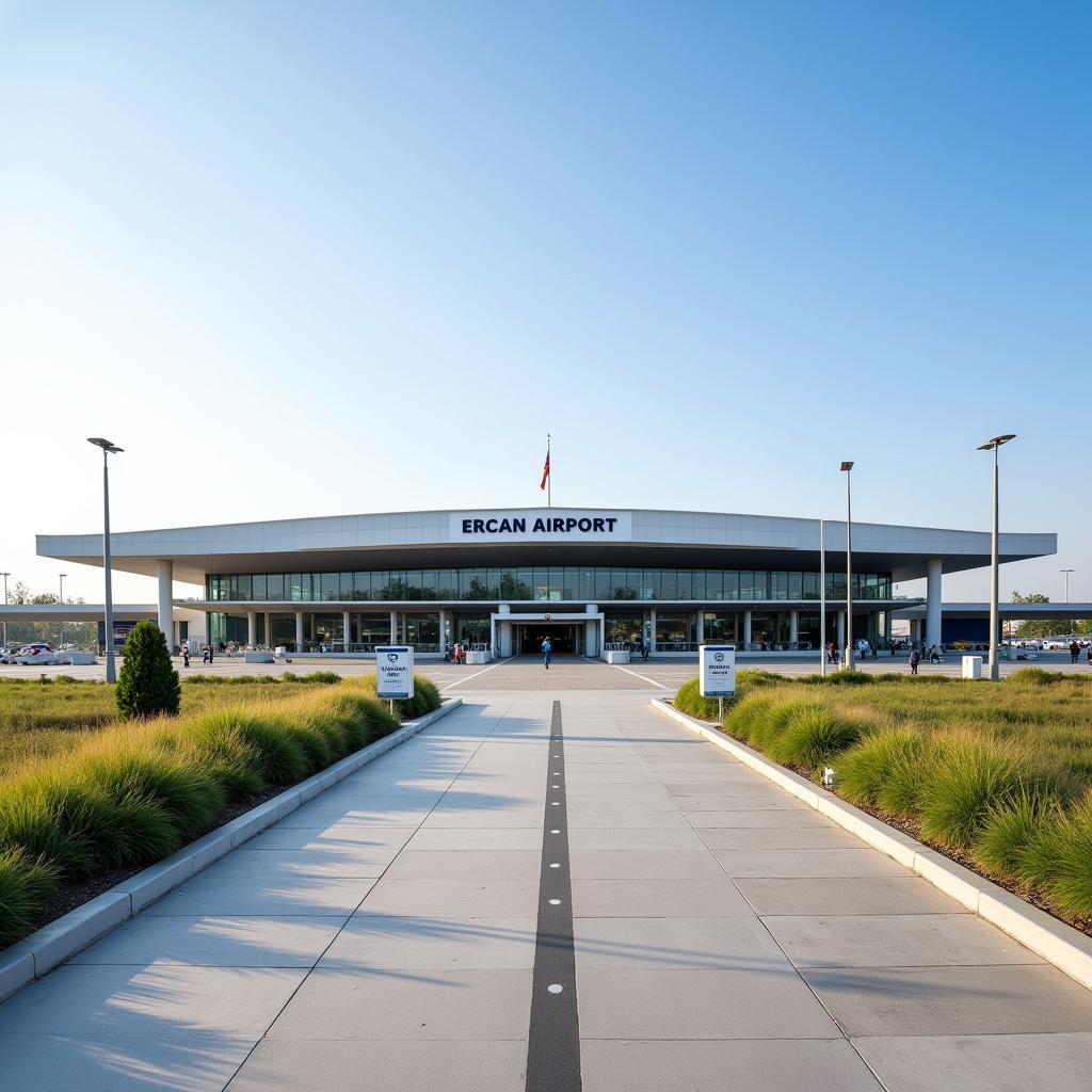 Exterior view of Ercan International Airport terminal building