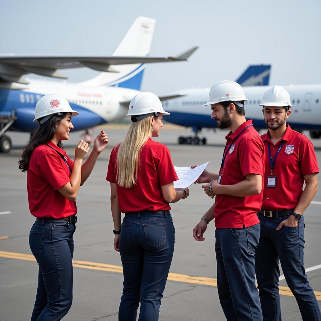 Essential skills required for airport ground staff: communication, problem-solving, and teamwork.