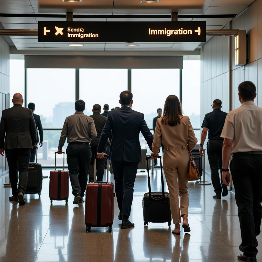 Passengers using Fast Track immigration at Delhi Airport arrival hall