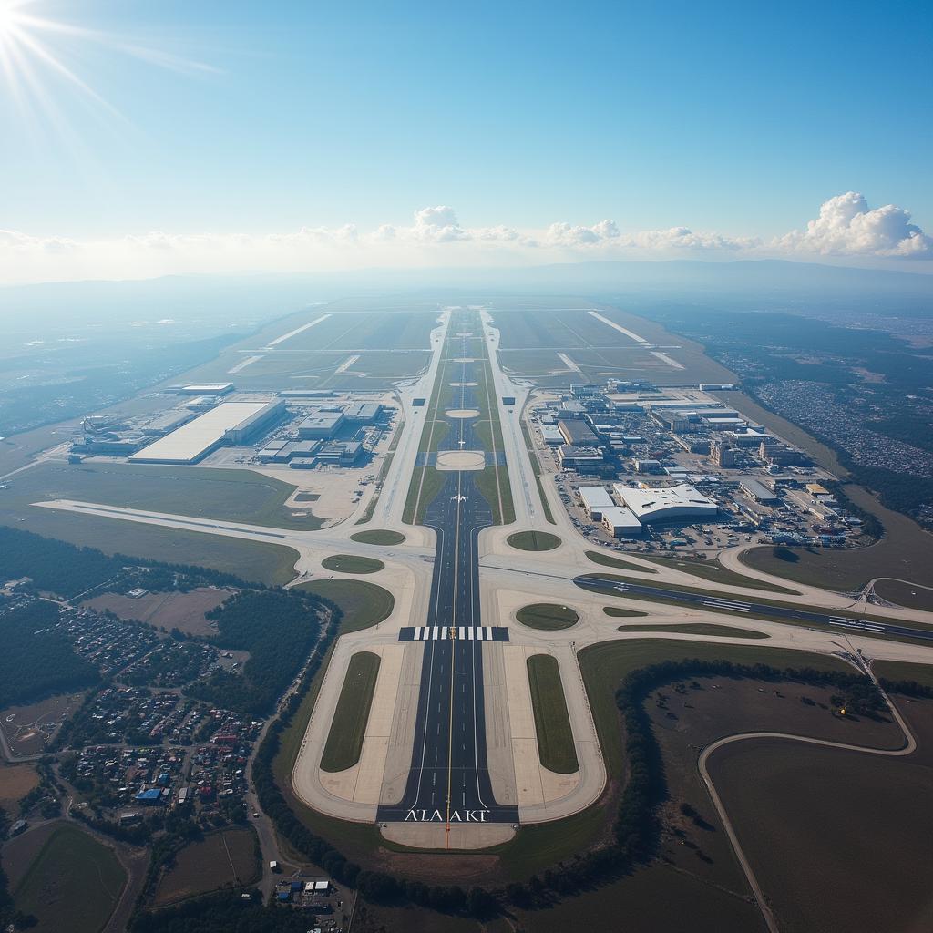 An aerial view of Leonardo da Vinci International Airport showcasing its vast size and complex infrastructure.