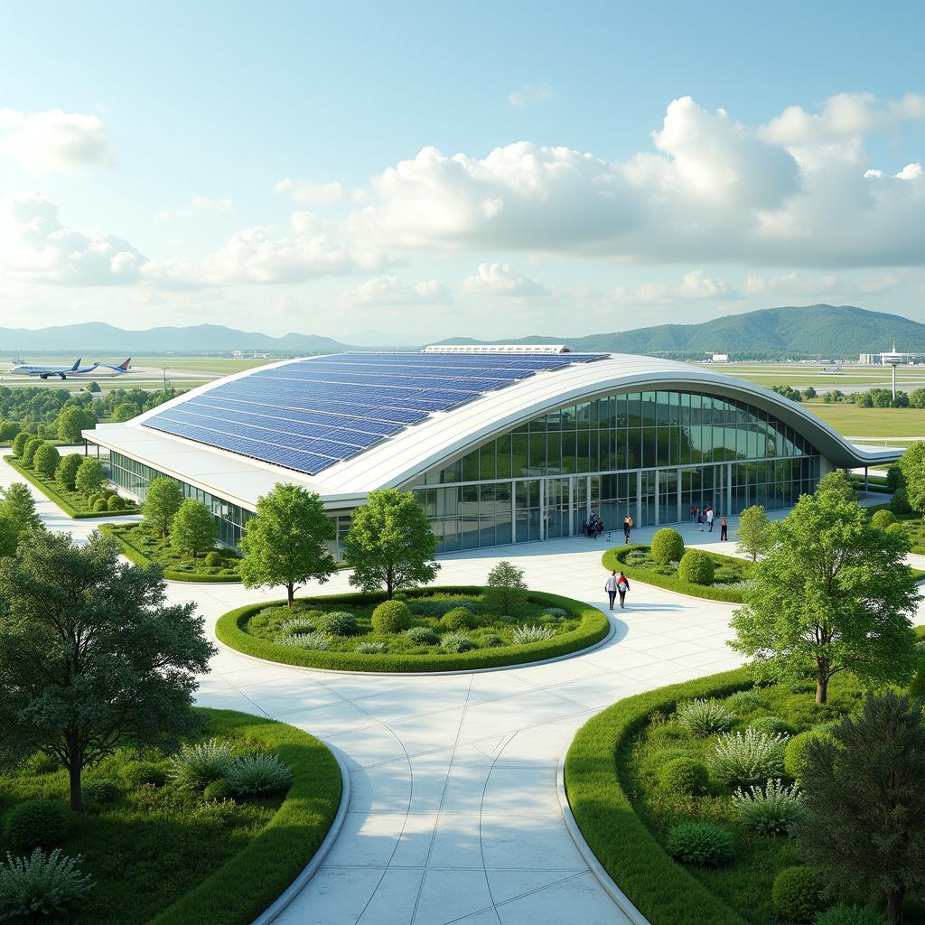 Futuristic airport design with sustainable features