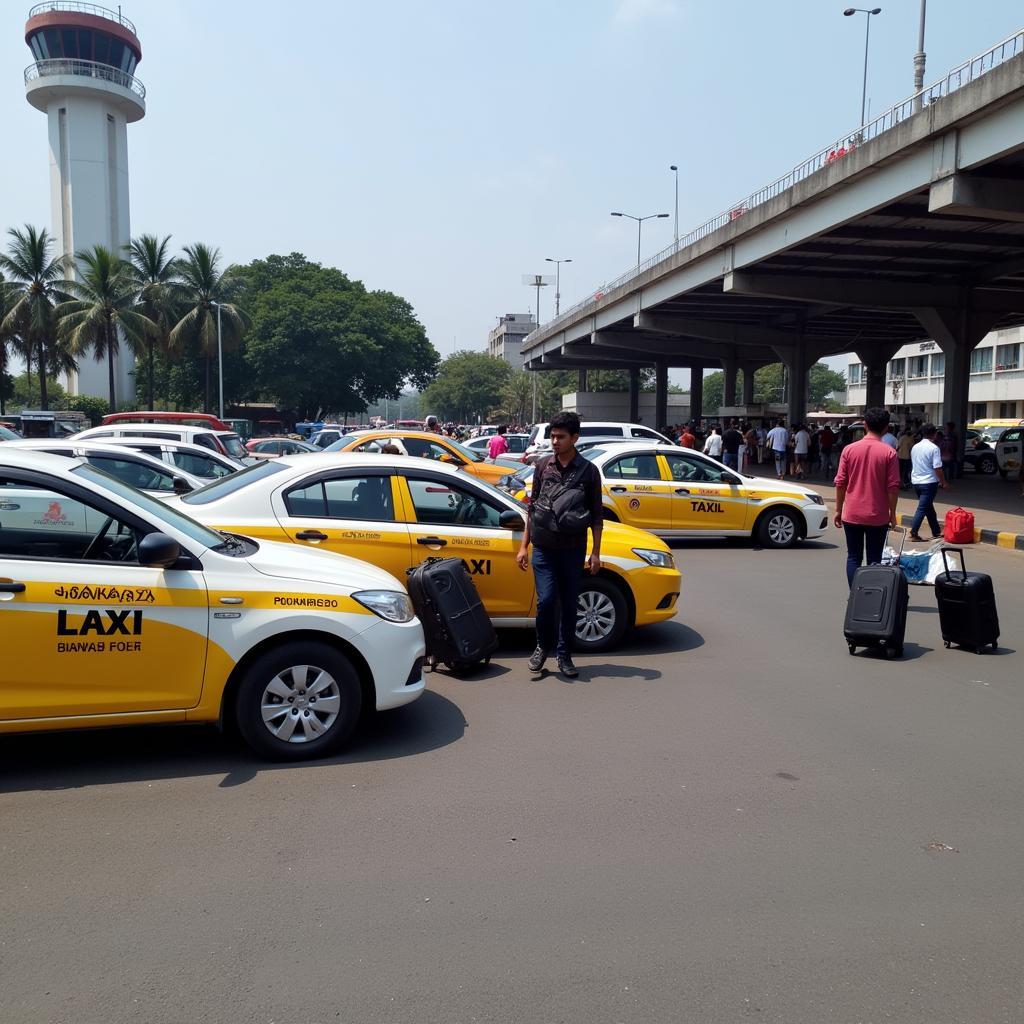 Tourists waiting for taxis at Goa Airport's taxi stand