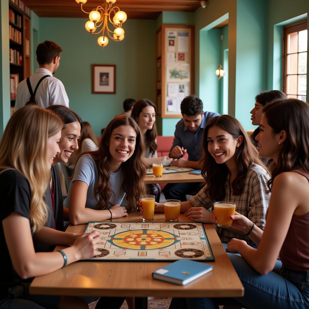 Socializing in a Goa Hostel Common Area