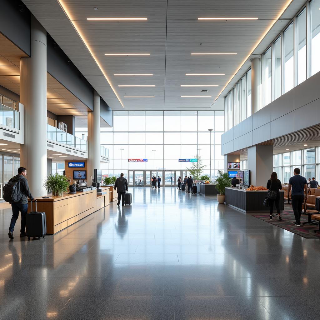 Greenfield Airport Passenger Terminal: Modern and spacious passenger terminal with ample natural light.