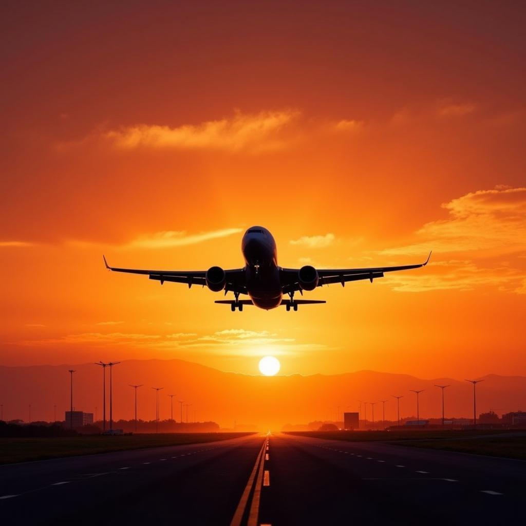 Aircraft Taking Off at Sunset from Gwalior Airport