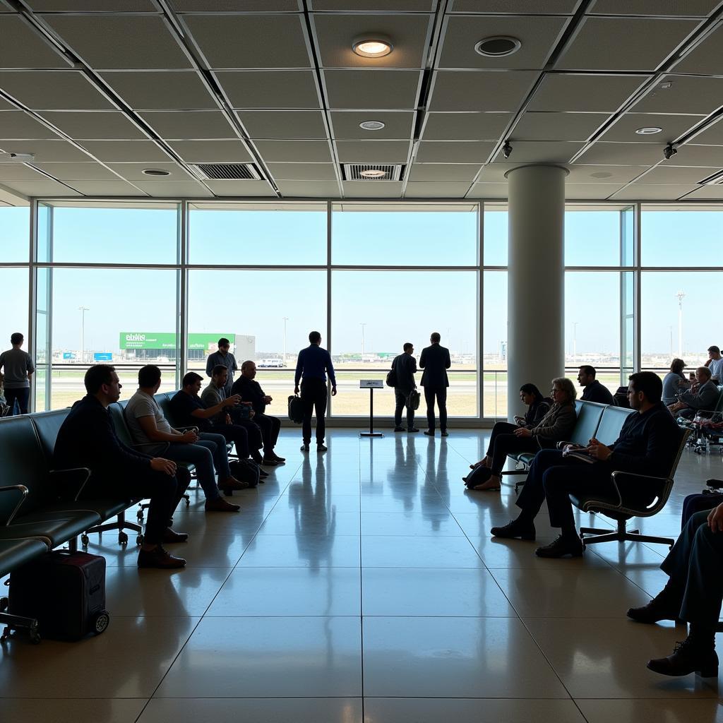 Passengers waiting in the Haifa Airport departure lounge