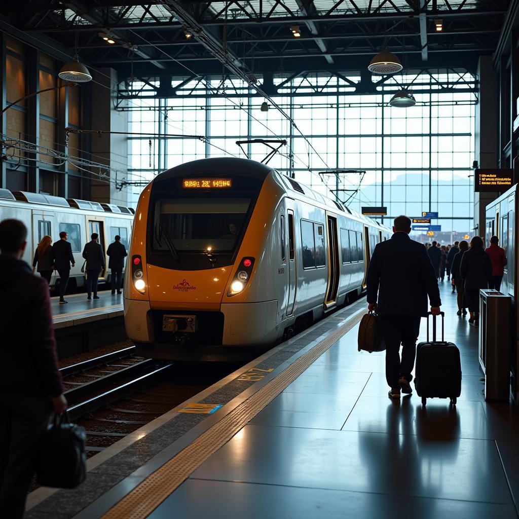 Heathrow Express train arriving at London Heathrow Airport platform