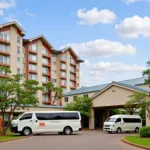 Exterior view of the Hilton Garden Inn Nairobi Airport showing its modern architecture and proximity to the airport.