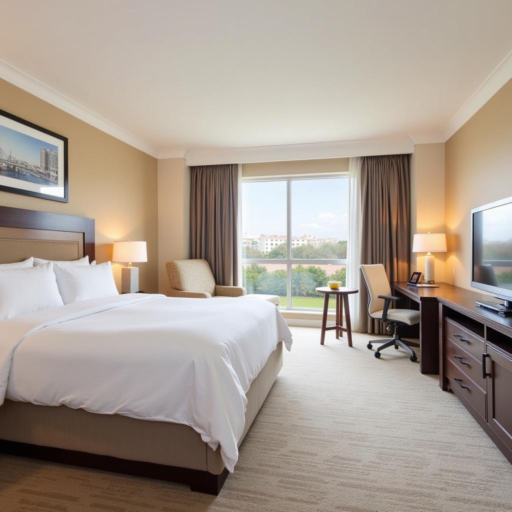 A comfortable and modern guest room at the Hilton Garden Inn Nairobi Airport.