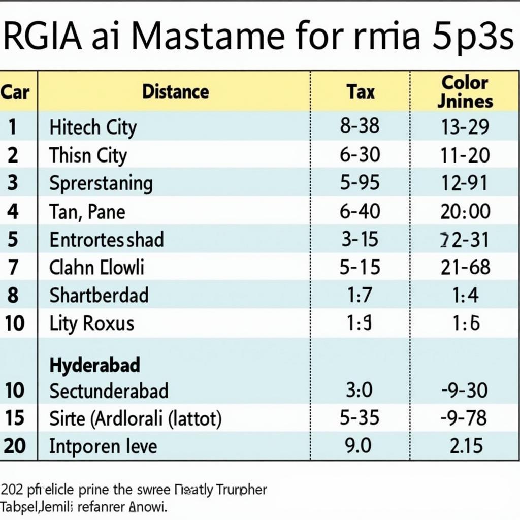 Chart illustrating distances and estimated travel times from Rajiv Gandhi International Airport to various key locations in Hyderabad