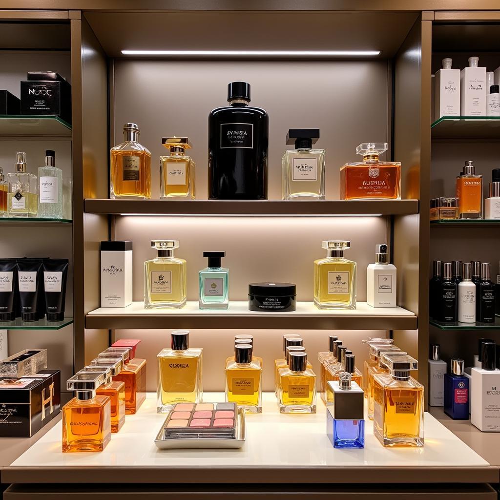 A selection of perfumes and cosmetics in Hyderabad Airport Duty Free