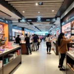 Passengers browsing the duty free shops at Hyderabad Airport