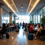 Passengers Relaxing in IGI Airport Departure Lounge