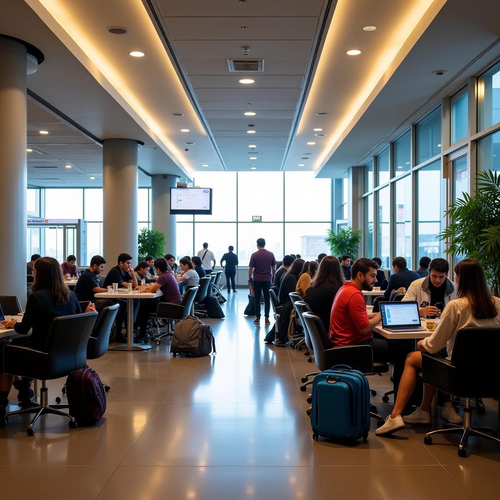 Passengers Relaxing in IGI Airport Departure Lounge