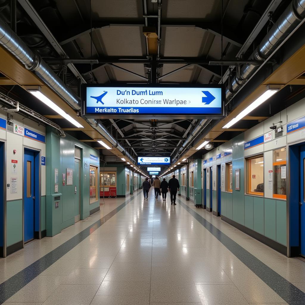 Inside Dum Dum Metro Station with Airport Signage