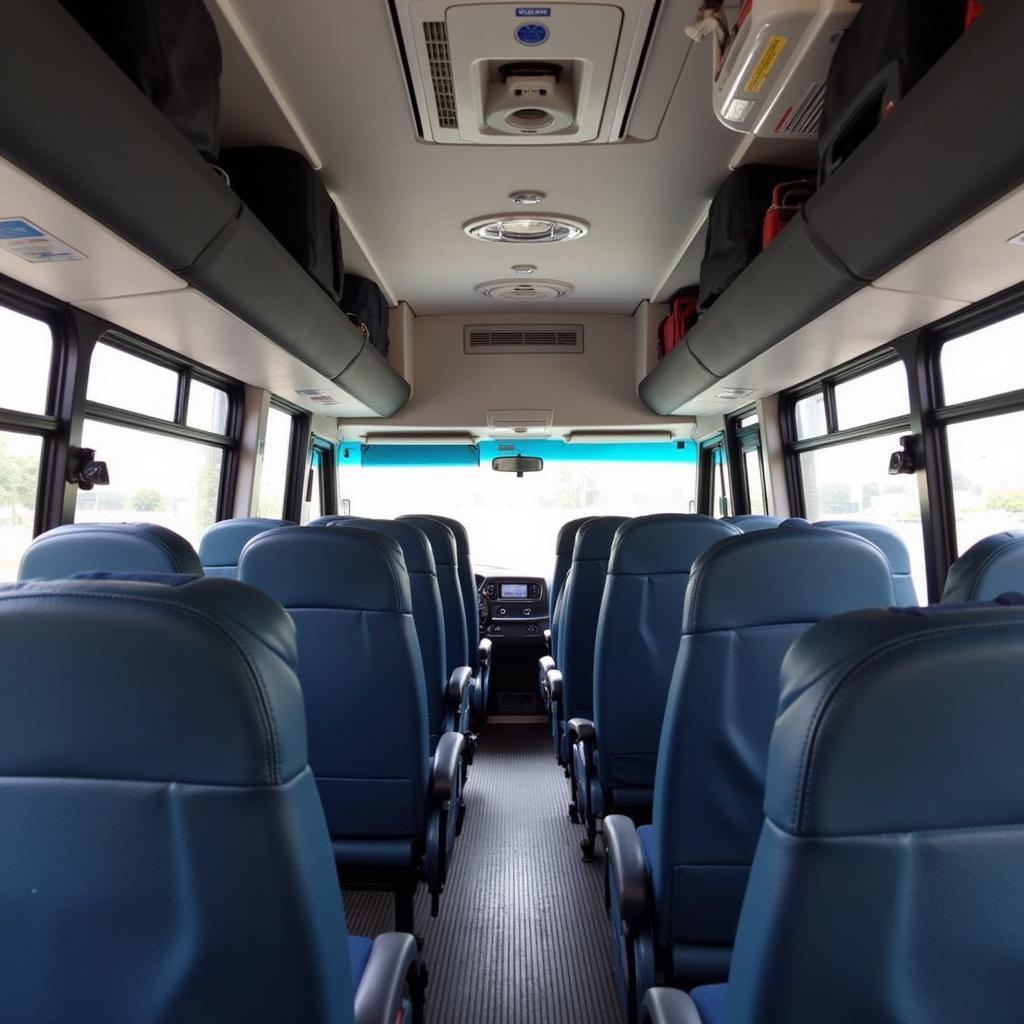 Inside a PRTC Volvo bus, showcasing the comfortable seating and amenities.