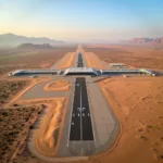 Jaisalmer Airport Aerial View: A modern airport nestled amidst the desert landscape, showcasing the runway and terminal building.