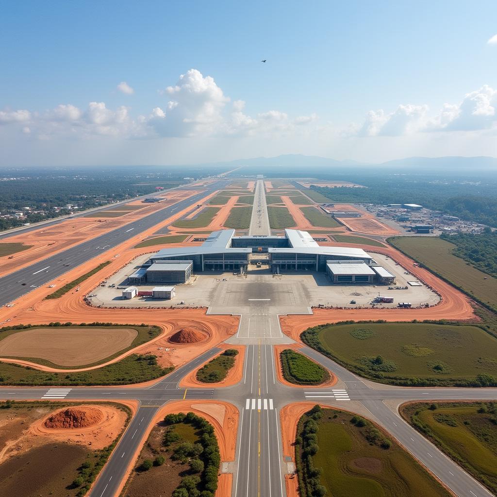 Jewar Airport Aerial View: Showing the expansive layout and modern design of the new Noida International Airport.