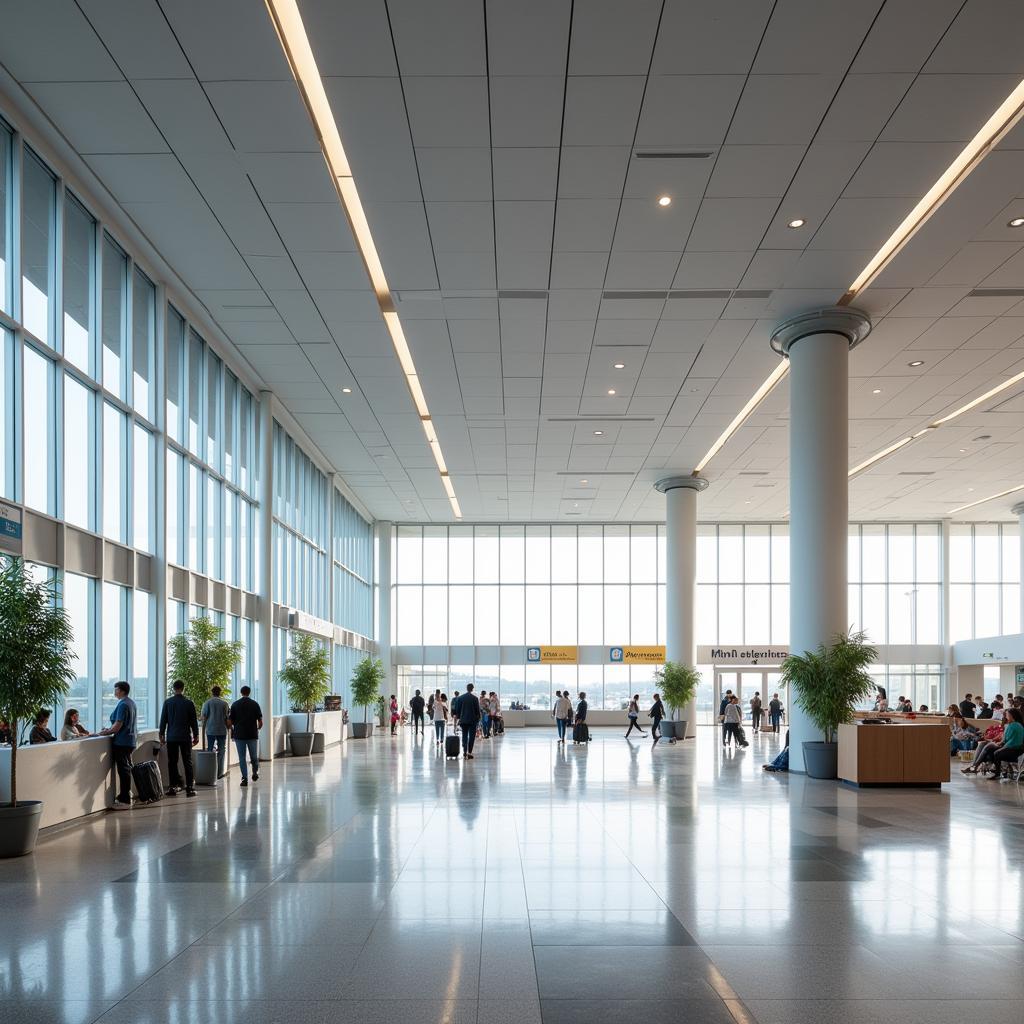 Jewar Airport Terminal Interior:  A glimpse inside the modern and spacious terminal building of Noida International Airport.