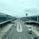 JFK Airport Terminal Overview: A panoramic view showcasing the modern architecture and bustling activity of JFK International Airport's terminals.