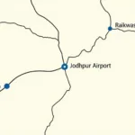 Map showing distance and route from Jodhpur Airport to Jodhpur Railway Station