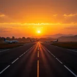 Jorhat Airport Runway at Sunset: A picturesque view of the Jorhat Airport runway during sunset, with aircraft parked on the tarmac.