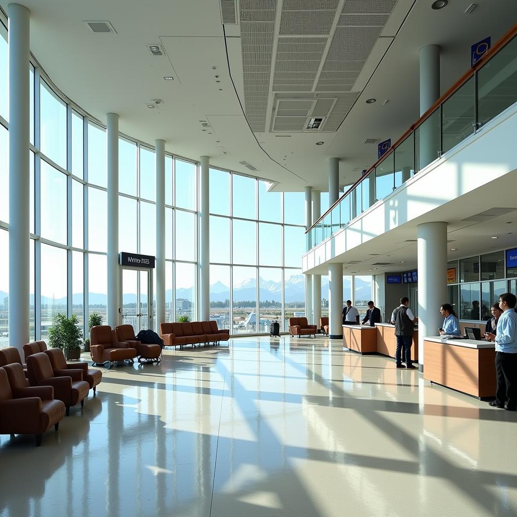 Inside the Karad Airport Terminal:  A view of the modern and well-equipped terminal building at Karad Airport, highlighting the spacious waiting area, information desks, and various amenities available to passengers.