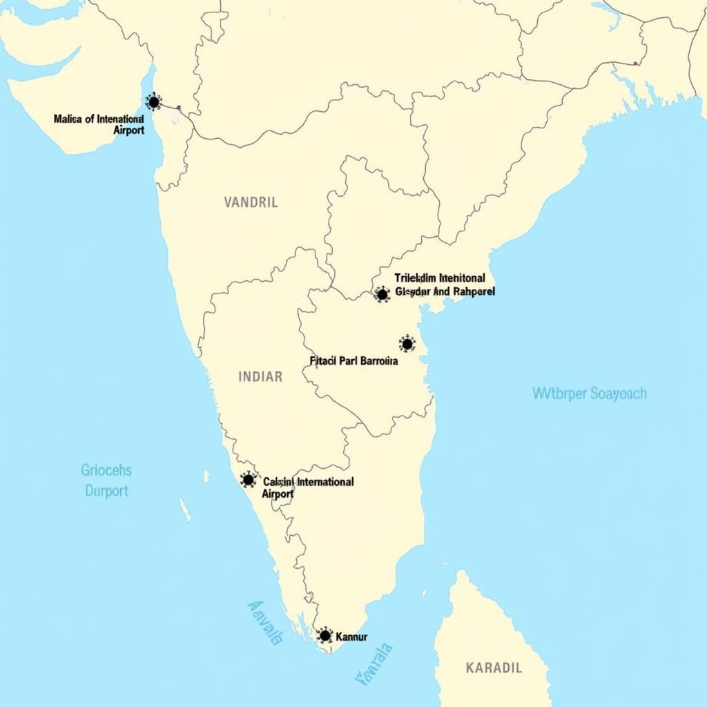 Map of Kerala Showing All Four International Airports