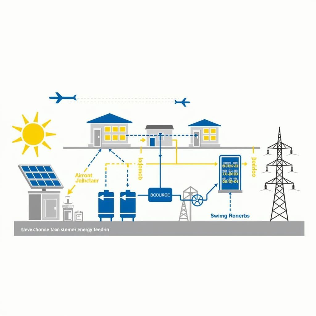 Diagram of Kochi Airport's Solar Power System: Illustrates how solar energy is generated, stored, and used to power the entire airport.