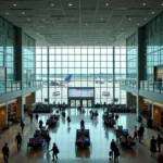 Kolkata Airport Terminal Overview: A panoramic view of the modern terminal building.