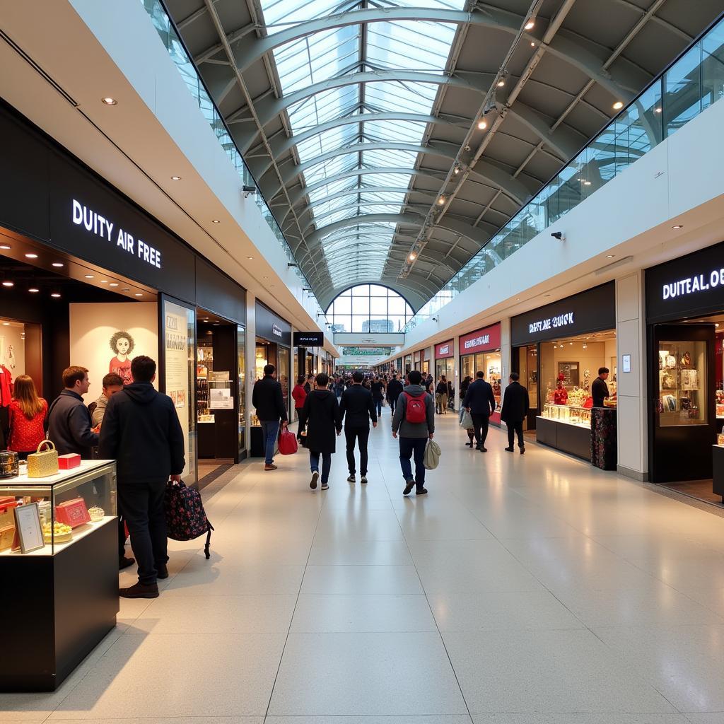 Passengers shopping at duty-free stores in London Airport