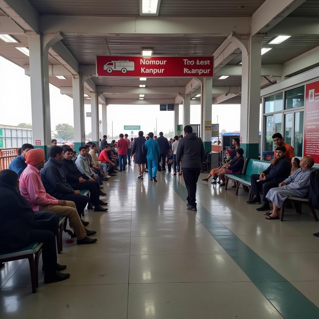 Passengers waiting at the Lucknow Airport bus stand