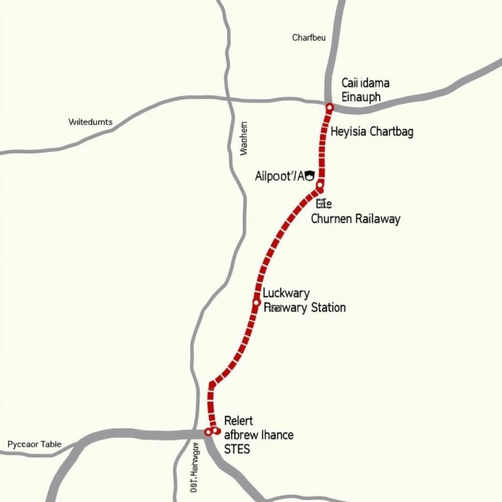 Map showing route from Lucknow Railway Station to Chaudhary Charan Singh International Airport