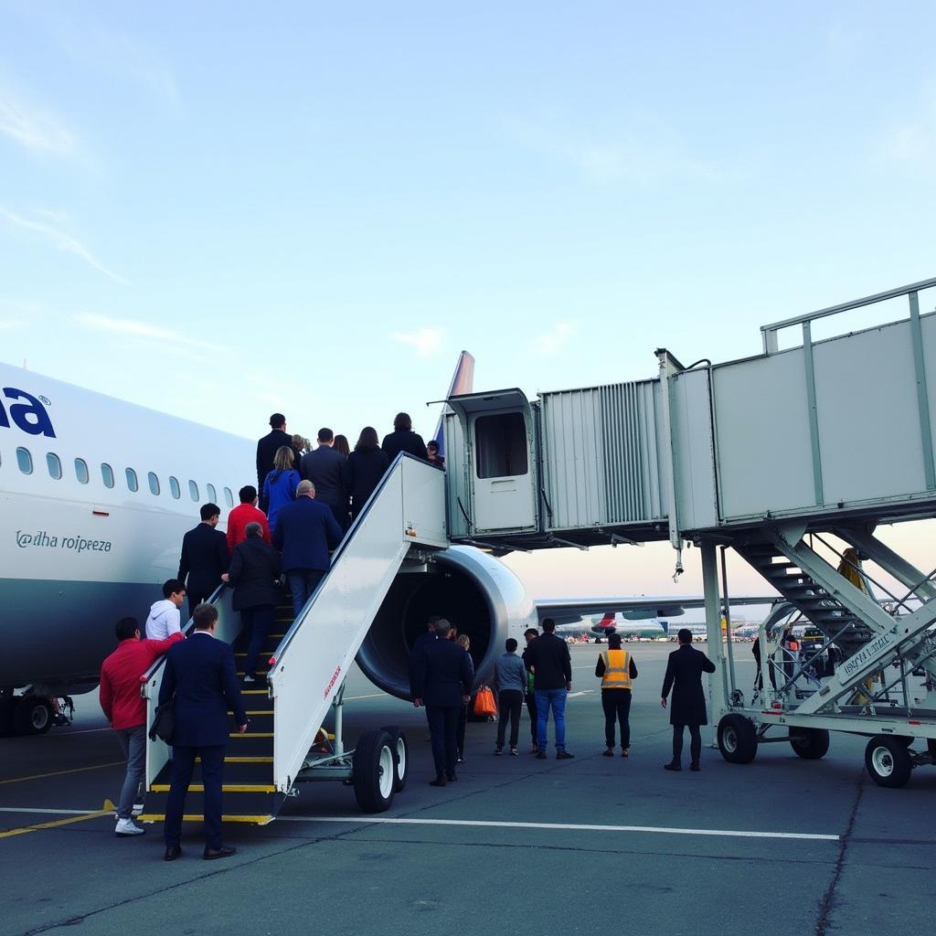 Passengers Boarding a Lufthansa Aircraft