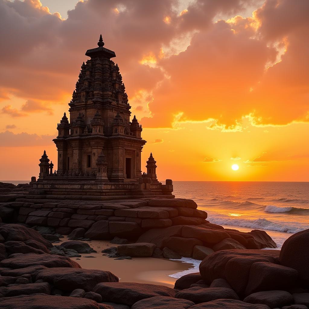 Mahabalipuram Shore Temple at sunset