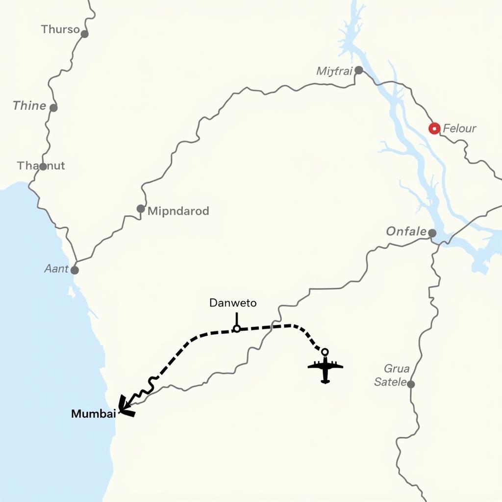 Map Showing Route from Mumbai Airport to Thane