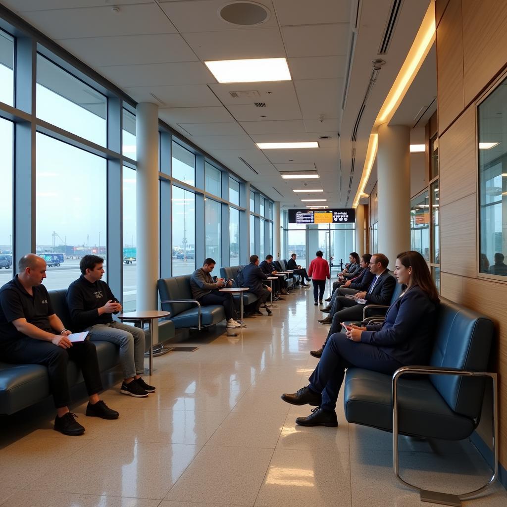 Passengers Relaxing in the Modern San Jose Airport Interior