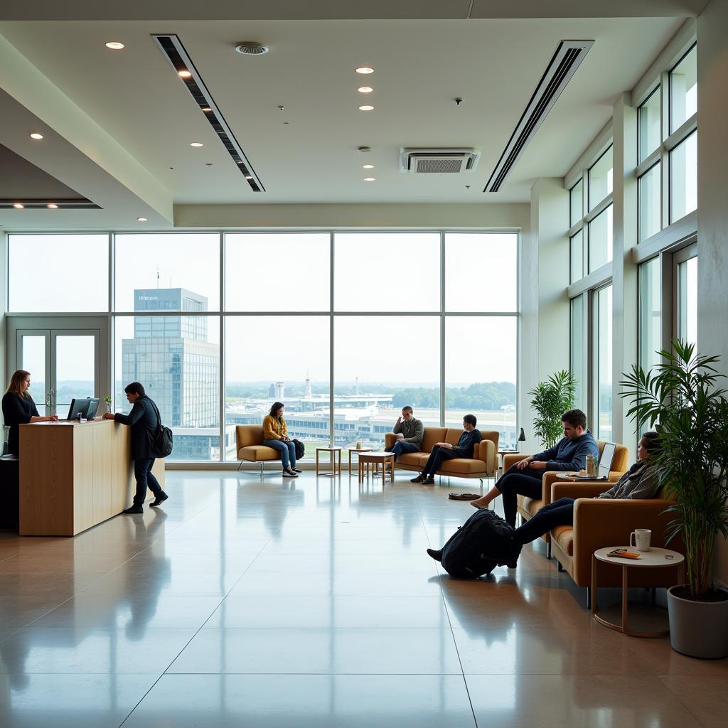 Modern Airport Hotel Lobby with Comfortable Seating