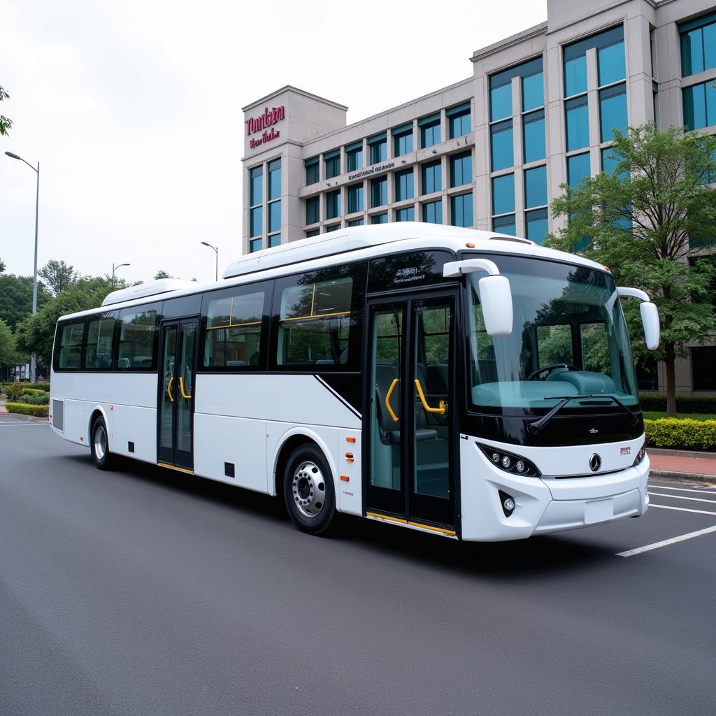 Mumbai Airport Hotel Shuttle: A modern shuttle bus transporting passengers to and from the airport.