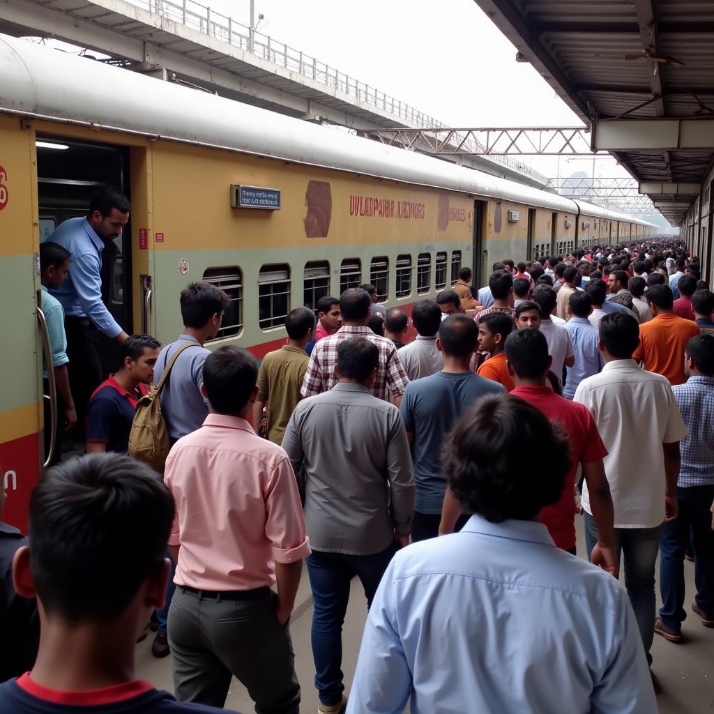 Mumbai Local Train to Belapur - Passengers boarding a crowded local train headed towards Belapur.