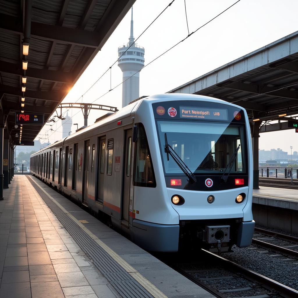 Mumbai Metro Train Arriving at the Airport Station