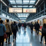 Passengers waiting for the Narita Express at Narita Airport.