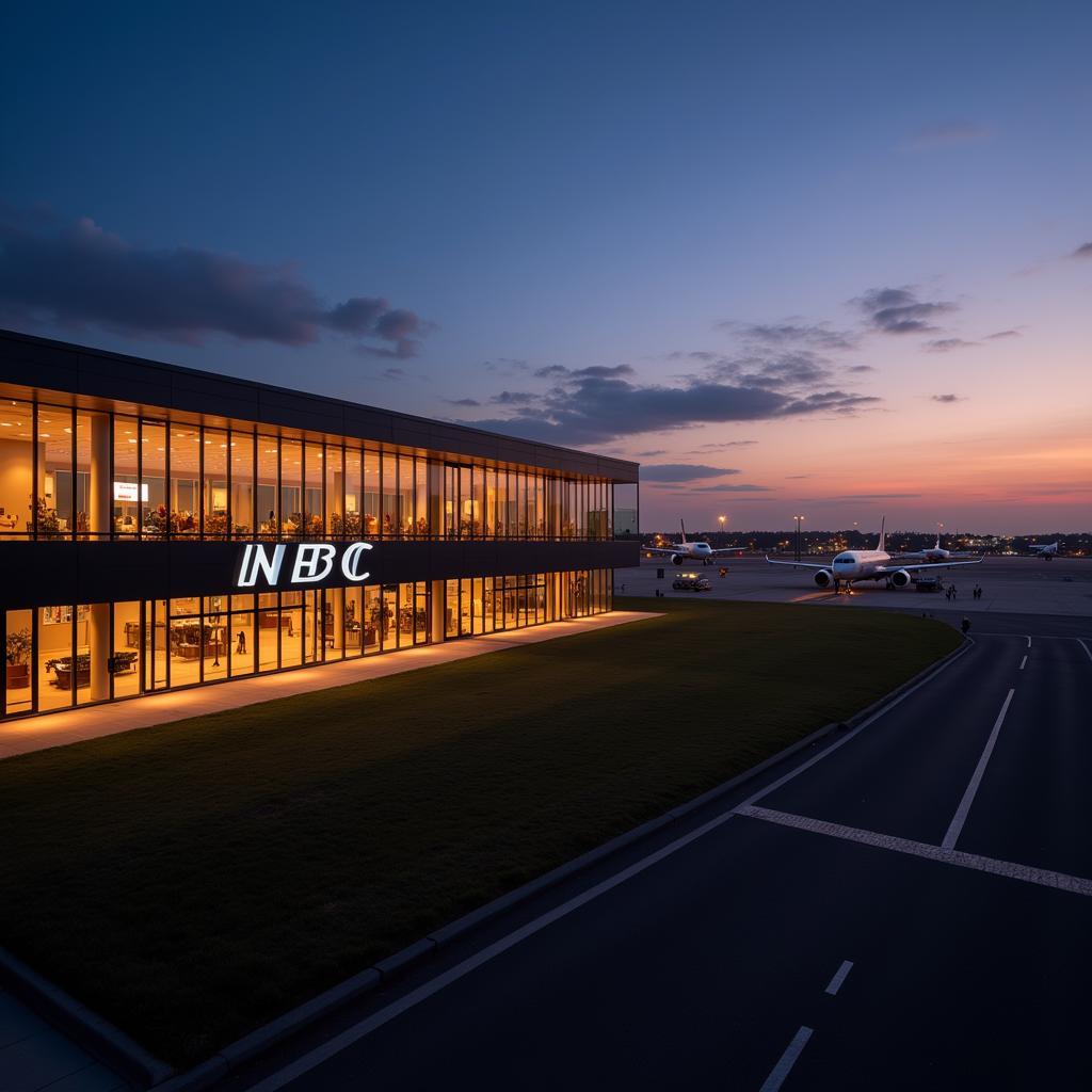 Exterior view of NBO airport at dusk