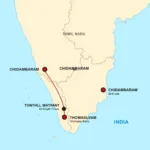 Map showing Chidambaram and nearby airports