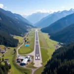 Bhuntar Airport Aerial View:  A stunning aerial perspective of Bhuntar Airport nestled in the Kullu Valley, highlighting its proximity to the surrounding mountains.